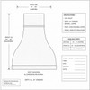 Front-view drawing of a sculptural dome copper range hood showing overall shape and proportional dimensions