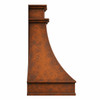 Hammered Hacienda copper range hood with antique patina, side view