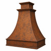Hammered Hacienda copper range hood with antique patina, angled view