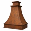 Hammered Hacienda copper range hood with antique patina, angled view