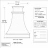 Hand-hammered Hacienda copper range hood front elevation drawing showing flared canopy, crown molding and proportional dimensions