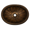 Aged bronze oval drop-in bathroom sink with radial fluted design with dark patina finish