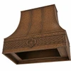 Underside view of Celtic knot copper range hood showing the open cavity for a buyer-supplied insert