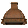 Hammered copper dome range hood underside with rectangular opening prepared for buyer-supplied insert