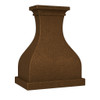 Large handcrafted copper vent hood side angle showing sweeping contours and deep fire aged metal coloration