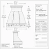 Technical drawing of hammered copper range hood showing bell canopy, stepped crown, apron and proportions