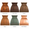 Hammered copper range hood shown in six finish options from natural copper to dark, polished and oxidized patinas
