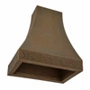 Underside view of hand-hammered bell copper range hood showing open interior prepared for ventilation insert