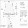 Technical draft of hand-hammered bell copper range hood showing front profile and proportional dimensions