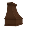 Hammered under-cabinet copper stove hood profile on white background