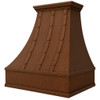copper kitchen range hood with riveted straps with riveted straps angled view