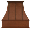Copper kitchen range hood with riveted straps front view