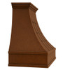 Copper kitchen range hood with riveted straps side view showing hood profile