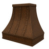 Copper range hood for wall or island installation shown from the angle