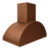 Handcrafted barrel copper range hood with squared chimney and artisan honey patina finish