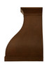 Handcrafted copper range hood with flared bell silhouette, profile view