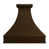 Luxury copper range hood with wide apron and small crown molding front view on white background