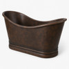 Side profile of handcrafted double slipper copper bathtub with raised ends and smooth curves