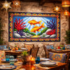 Talavera underwater fish tile mural mexican design style featured in a restaurant wall