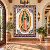 Our lady Guadalupe Mexican mural in a Spanish entryway with handcrafted rustic accents.