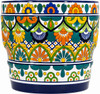Talavera flower pot with blue, green, orange, yellow design