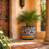 Mexican talavera pot - Teardrop floral medallions in a traditional hacienda entryway