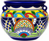 Talavera flower planter with multicolor scroll and floral motif