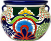 Hand-painted flower planter with blue green scrolls – Dolores Hidalgo design