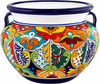 Hand-painted talavera planter with multicolor floral motifs