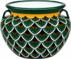 Hand painted talavera planter with green scallop pattern