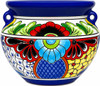 Talavera planter with a blue floral and butterfly motif