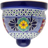 Detailed view of Mexican Talavera Wall Sconce with Cobalt Blue and Yellow Medallion Design