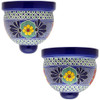 Mexican Talavera Wall Sconce with Cobalt Blue and Yellow Medallion Design