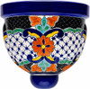 2 x Mexican talavera wall sconce with red and blue lattice design