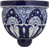 Two cobalt blue and white Mexican talavera wall sconces displayed on a white background
