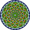 Green mandala decorative talavera plate with navy geometric accents