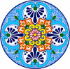 Colorful floral decorative talavera plate with blue scrollwork design