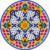 Floral scrollwork decorative talavera plate with red border design