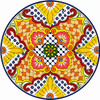 Yellow floral decorative talavera plate with blue lattice design