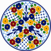 Bird floral decorative talavera plate with blue lattice pattern