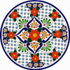 Red floral decorative talavera plate with blue lattice design