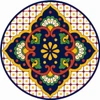 Blue medallion decorative talavera plate with yellow lattice design