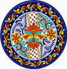 Cobalt blue decorative talavera plate with orange floral medallion
