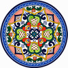 Blue medallion decorative talavera plate with green scrollwork design