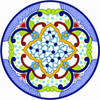 Blue floral decorative talavera plate with green scrollwork pattern