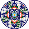 Blue floral geometric decorative talavera plate traditional Mexican design