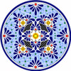 Blue white floral decorative talavera plate with cobalt rim