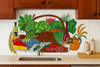 Mexican tile mural vegetable basket installed on a rustic kitchen wall adding warmth and artisan charm