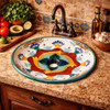 Round talavera bathroom sink terracotta floral design in rustic kitchen as decorative prep sink