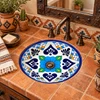 Round talavera bathroom sink blue floral heart design in a Southwestern style bathroom vanity